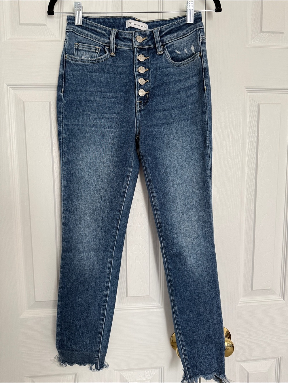 Women’s High-Rise Button-Fly Slim Jeans in Medium Blue